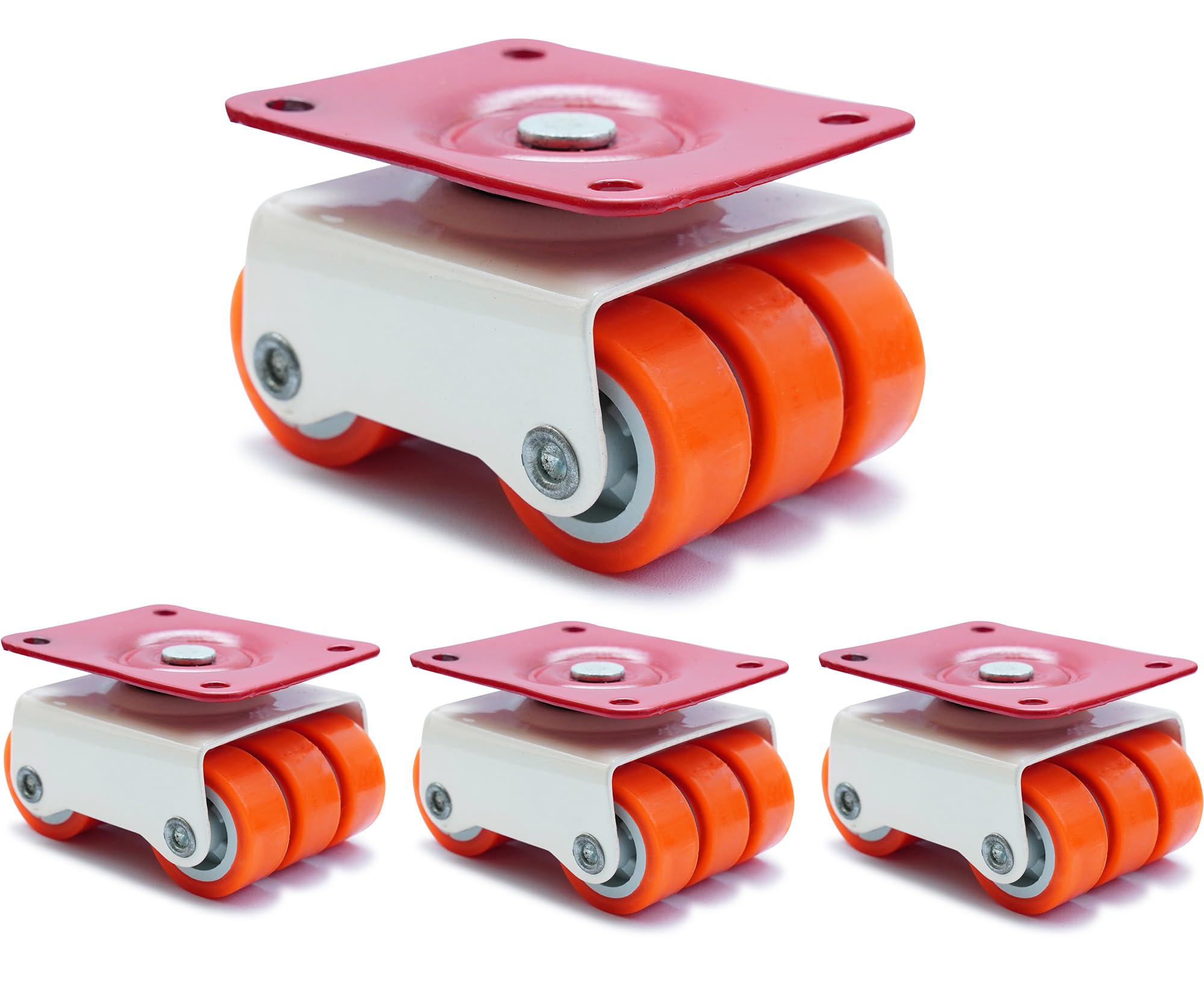 6-Wheel Roller Casters with 360° Rotation & Bearings – Ideal for Revolving Furniture, Sofa, Bed, Table, Cabinets – 500-600kg Load Capacity (Orange, 50mm) | Set of 4