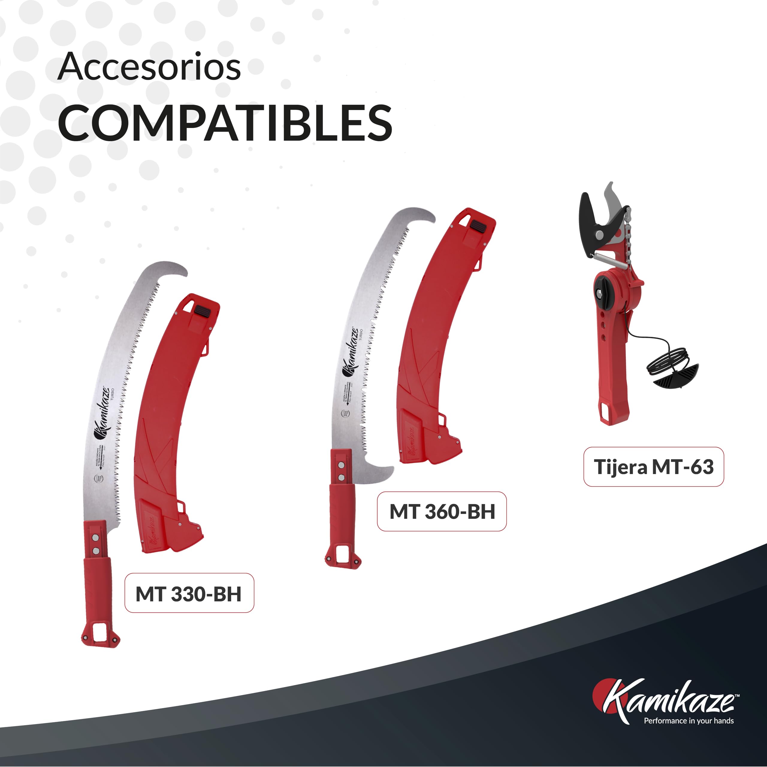 KAMIKAZE Pertiga Multiherramienta Telescópica de 3 Tramos Ajustables de 2 a 6 m Aluminio Anodizado con Funda de Goma Empuñaduras de Polipropileno Compatible con Serruchos MT330BH MT360BH y Tijera MT63