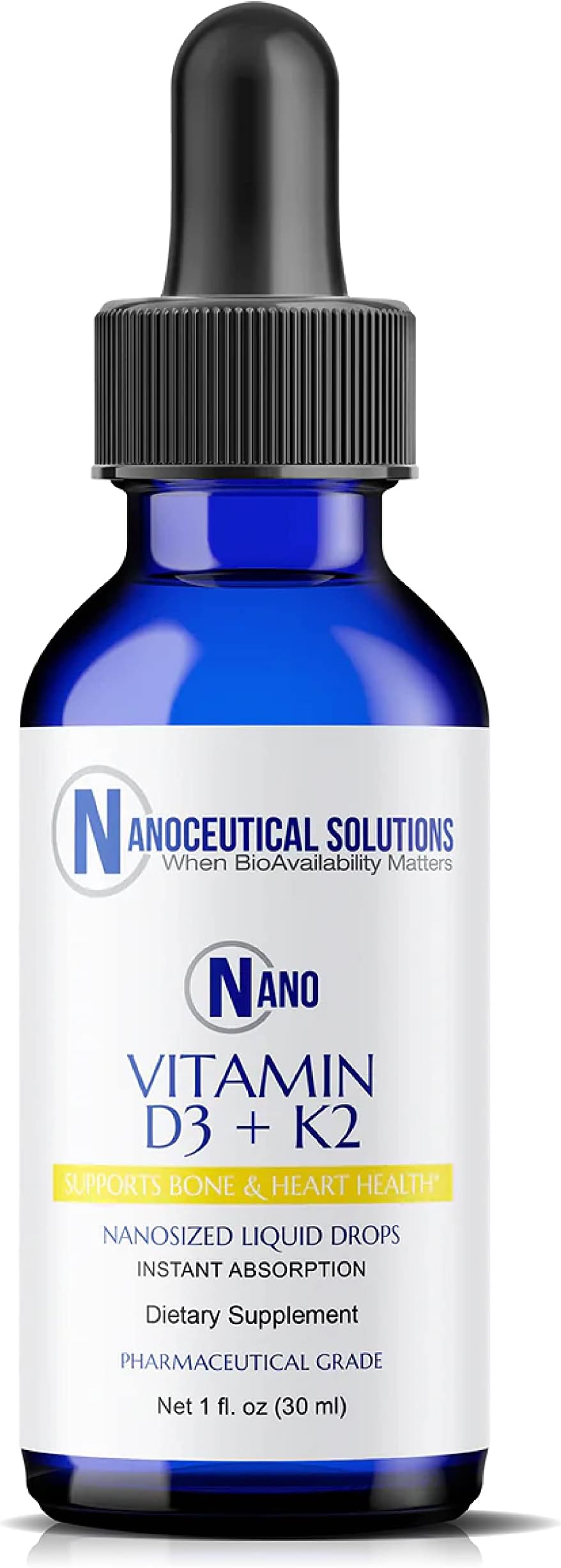 Nanoceutical Solutions Nano Vitamin D3+K2 Nanosized Liquid Particles | Rapid Absorption | 5000 IU Potent Formulation - 1Fl Oz | Non-GMO, Gluten Free | Supports Bone, Joint, Heart & Immune Health