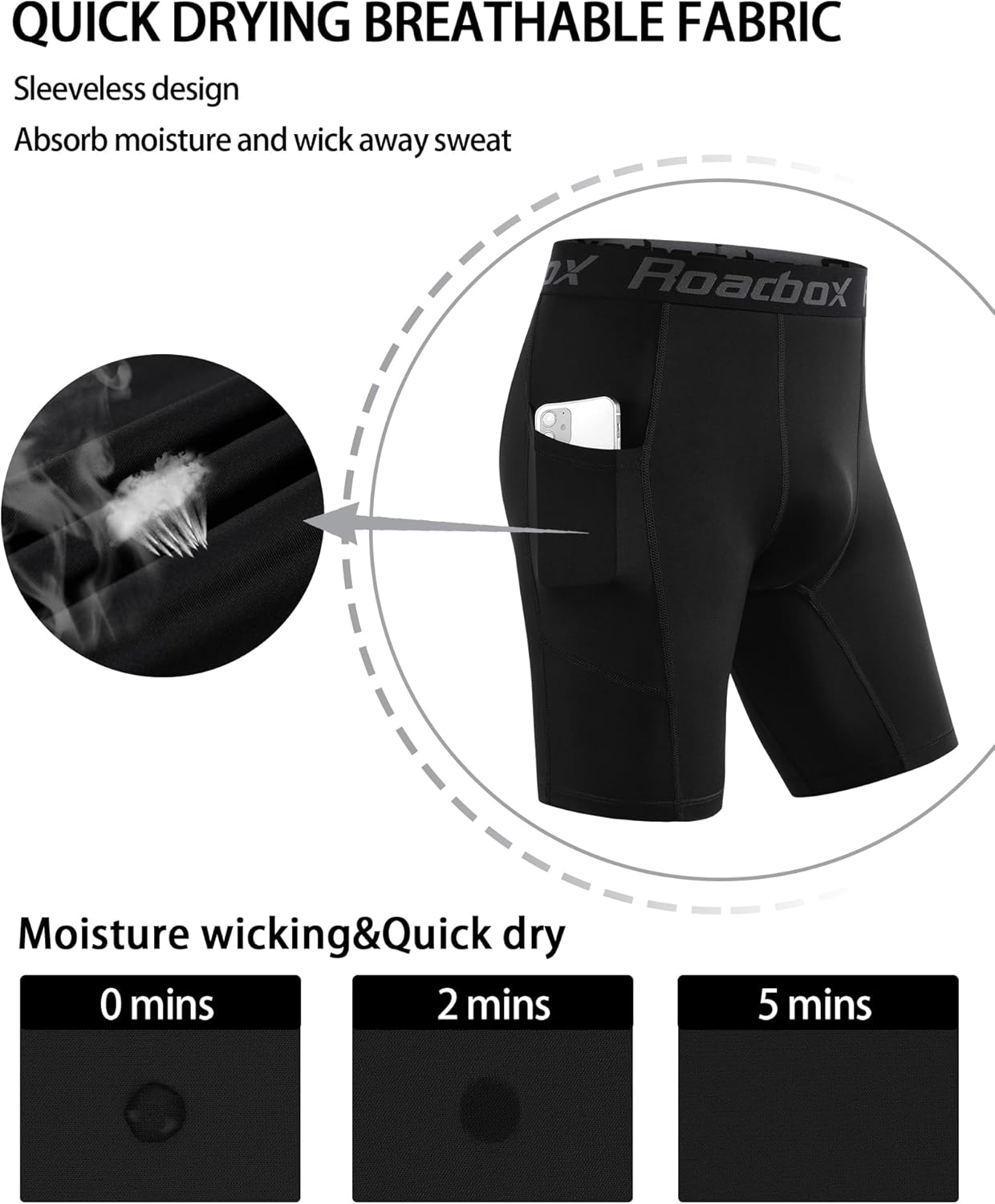 Roadbox Compression Shorts Men with Pocket, 1/2 Pack Quick Dry Spandex Running Athletic Workout Perfoemance Underwear - Image 4