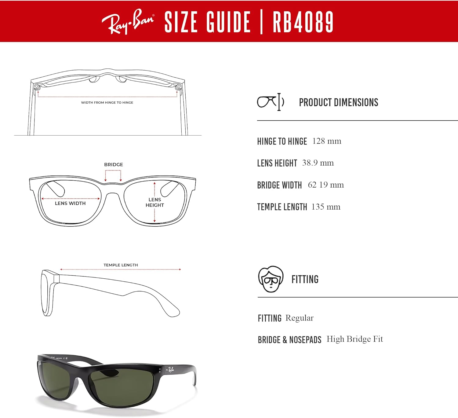 Ray-Ban Balorama RB4089 Rectangular Sunglasses for Men +BUNDLE with ACCESSORY EYEWEAR KIT - Image 6