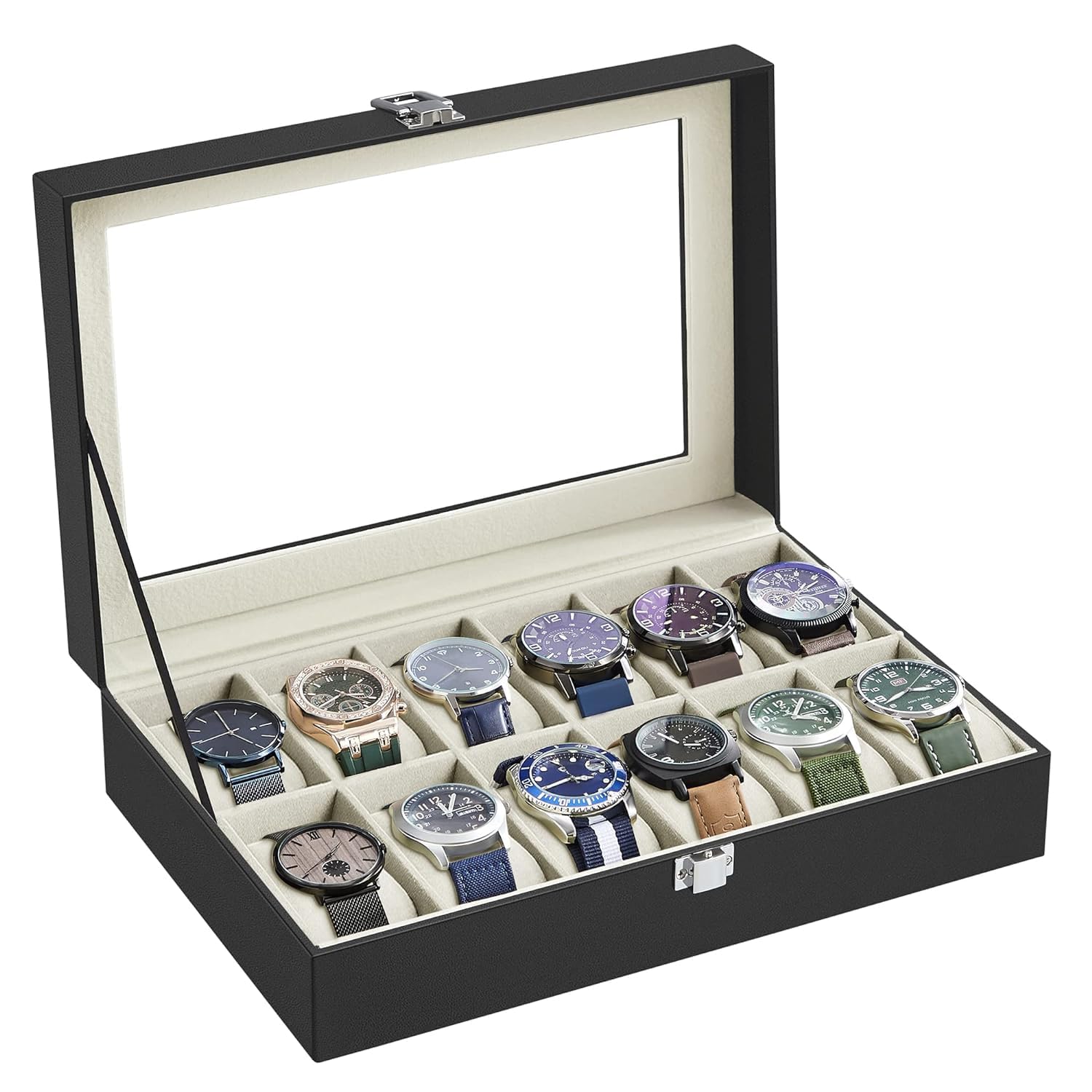 Z-ZERONTE 12-Slot Watch Box Organizer, Watches Storage Box Holder Organizer with Transparent Window, PU Leather Lockable Watch Case with Removable Watch Pillow, Watch Case (12 Slot Watch Holder) (B0CSTDMHVG) Amazon Price History, Amazon Price Tracker