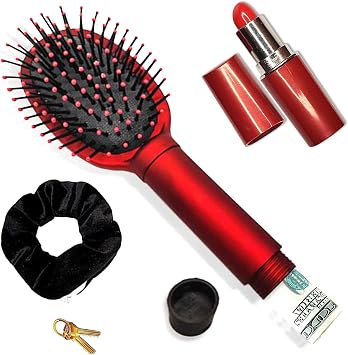 Womens Diversion Safe Bundle - Hair Brush, Scrunchie, Lipstick Safe - | Hide Valuables Cash Jewelry Makeup | Secret Travel Container Hidden Container Hide Money Hider Comb