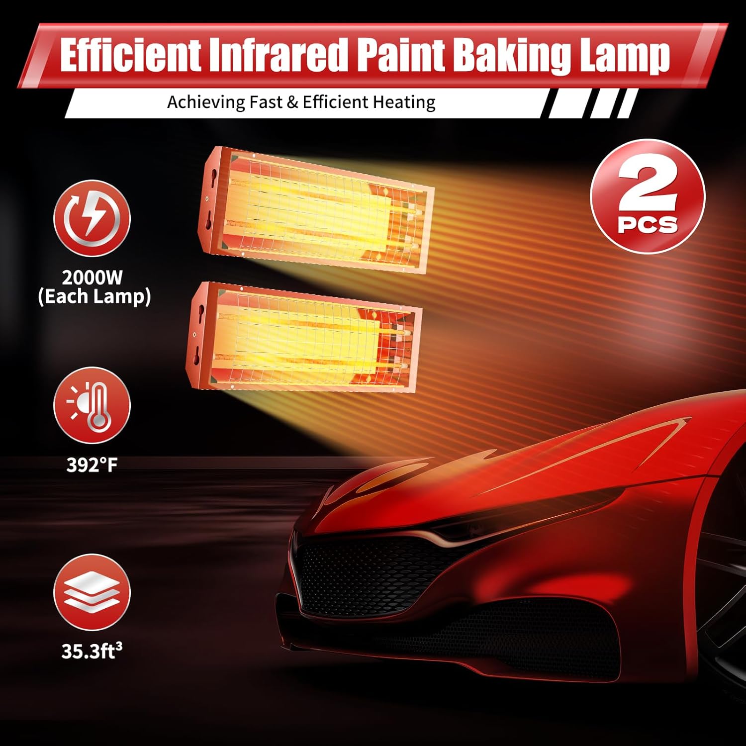 2000W Baking Infrared Paint Curing Lamp, 1 Set of 2pcs Automotive Infrared Curing Lights 110V Body Repair Paint Curing Systems for Automobile Paint Booths, Furniture Paint Booths