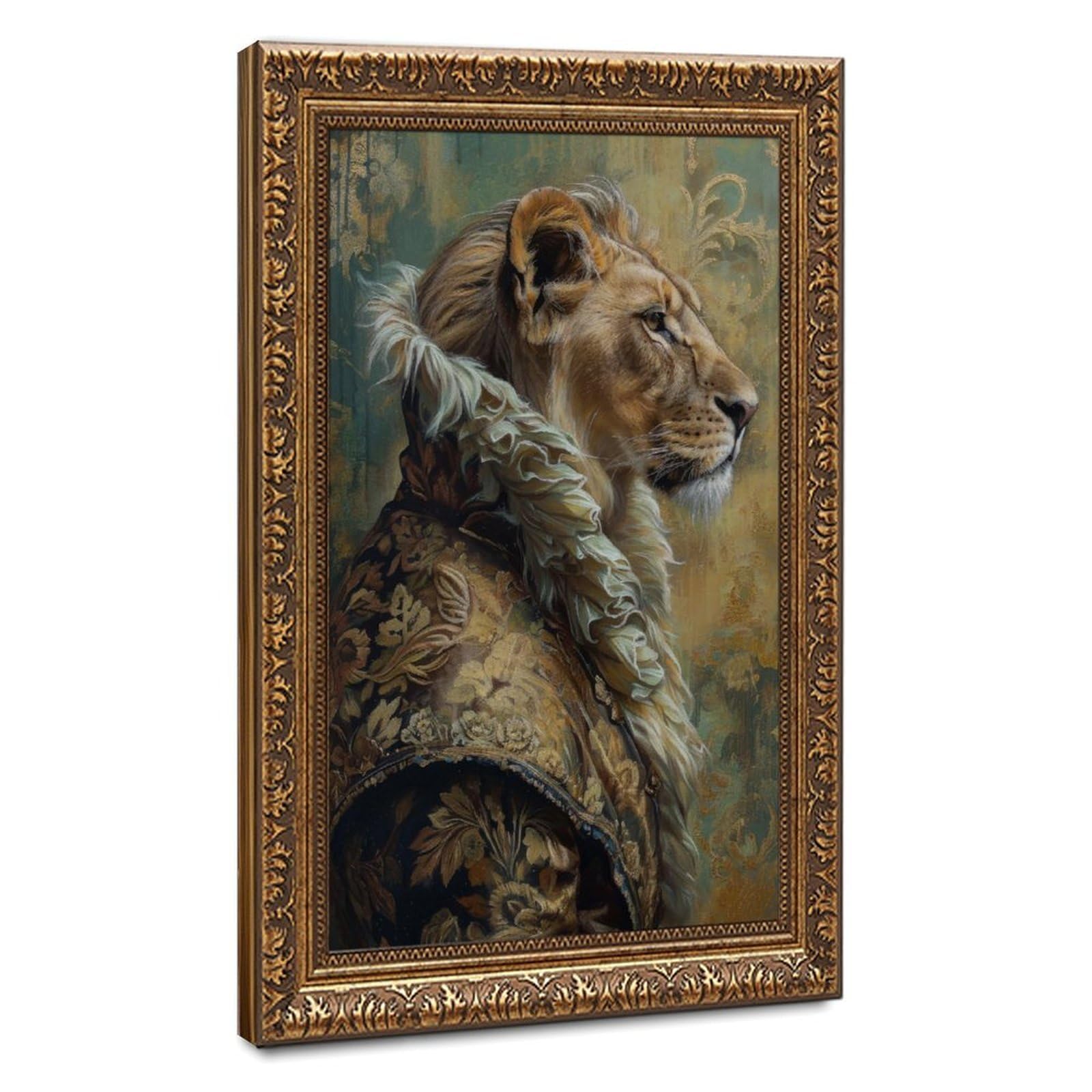 Pyberon Retro Gold Frame-Style The Royal Lion In Clothes Canvas Poster For Dorm Room Decor Gift