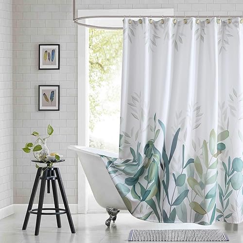 Miniatura 8 de Cortina de Ducha de Tela Floral, Azul Negro Beige Acuarela Planta Cortinas de Ducha para Baño, Cortinas de Baño Decorativas Modernas, 72" An x 72"