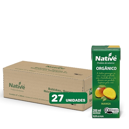 Pack Suco de Manga Orgânico Native - Caixa com 27 unidades de 200ml | Produzido com as variedades Palmer e Ubá