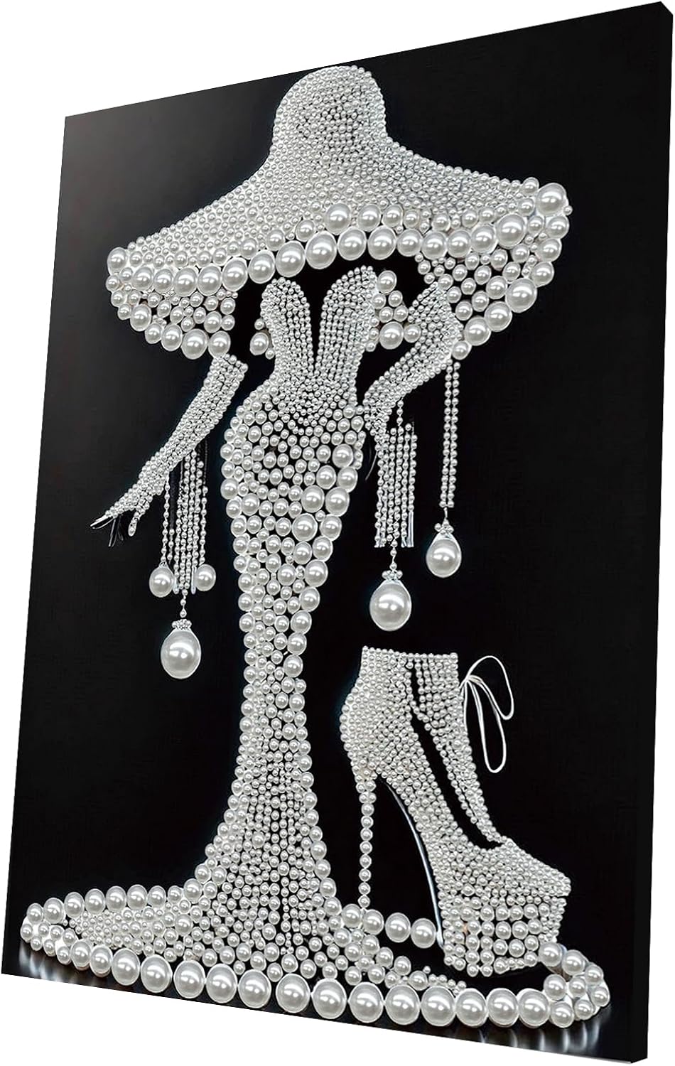 DIY Pearl Painting Kit with Wooden Frame, 3D Plastic Pearl Art Diamond Art Kits for Adults, Ready-to-Hang Home Decor, Gift for Women Beginners(High Heels Lady)(30 * 40cm)