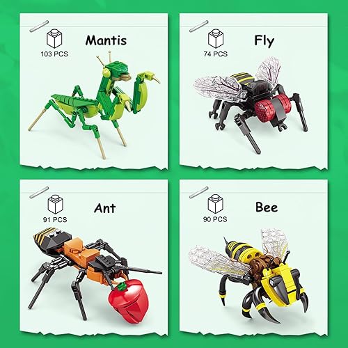Miniatura 3 de KAZI Juego de juguetes de construcción de insectos, bloques de construcción de colección de insectos que incluyen 8 insectos diferentes, juguetes