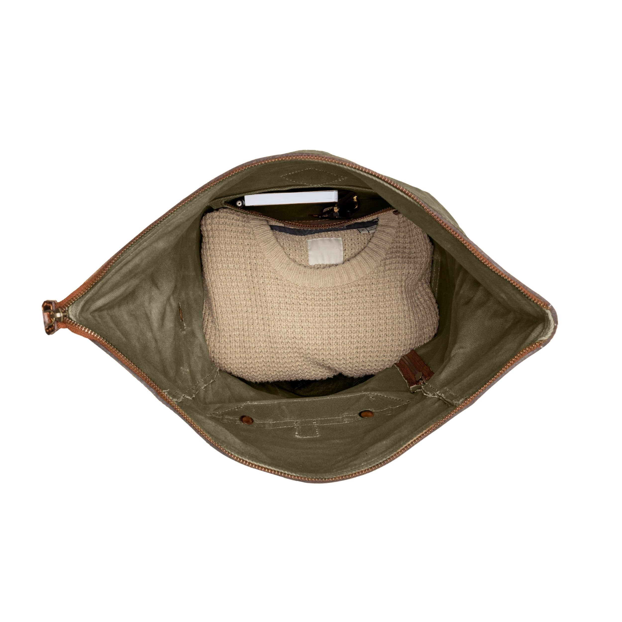 DRAKENSBERG Großer Reise Rucksack 'Dale' aus gewachstem Canvas mit Leder, wasserabweisend - Vintage-Design, bis 60L - Wald-Grün, DR00625