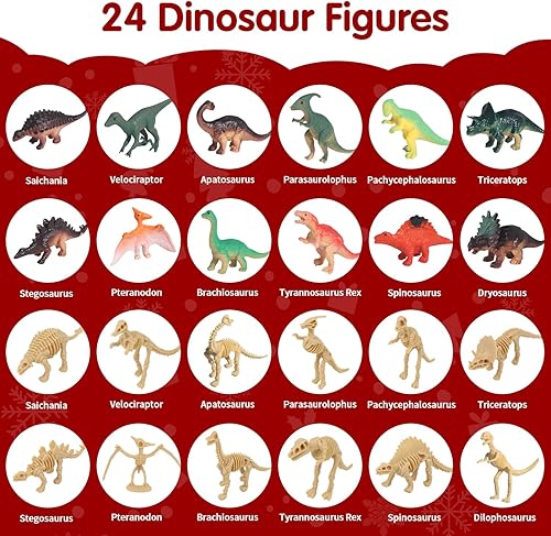 Miniatura 4 de Calendario de Adviento de Dinosaurios de Navidad 2025 para Niños, Calendario de Adviento de 24 Días para Navidad, Conjunto de Juguetes Sorpresa de