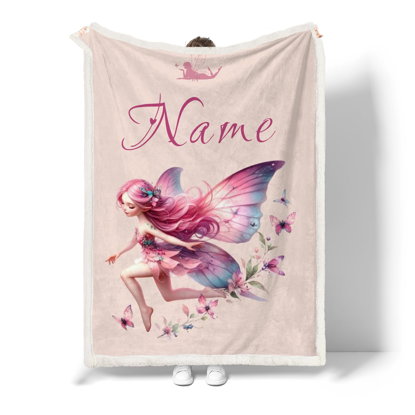 Manta personalizada con nombre, manta de franela con diseño de hada de los elfos con nombres, manta de franela con mariposas individuales, mullida y cálida (A, 150 x 200 cm)