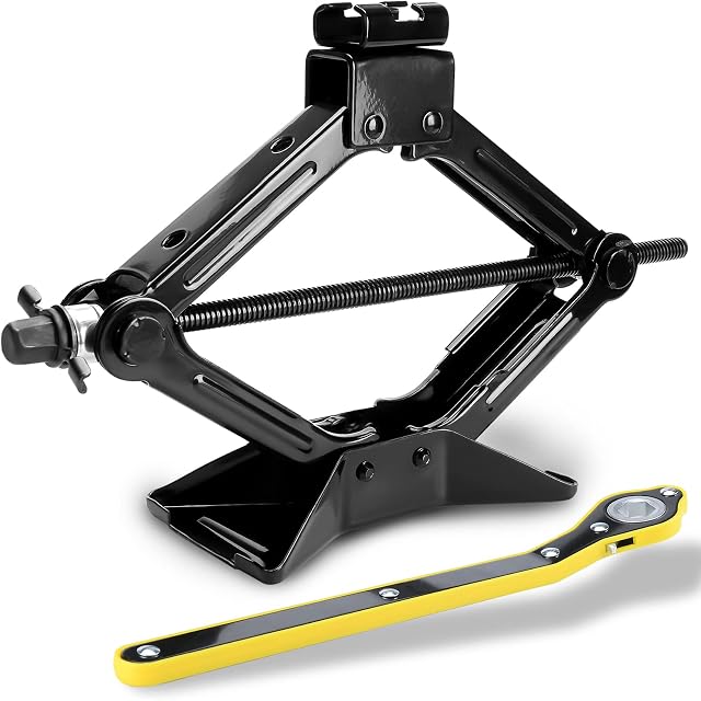 Scissor Jack 2 ton - Heavy Duty Lifting Jack,Scissor Jack for Car Max 2 Ton (6614 lbs) Car Jacks with Ratchet Hand Crank Trolley Lifter Ideal for SUVs and cars, 360°rotating top support (Black)