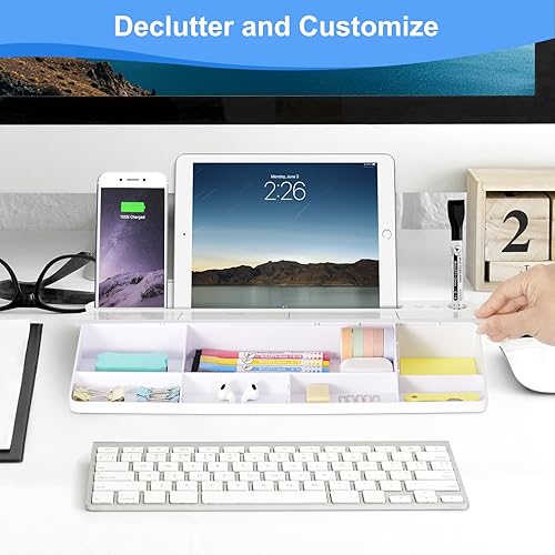 Miniatura 4 de Pizarra blanca de cristal de escritorio con almacenamiento, calendario semanal, pizarra blanca de borrado en seco, organizadores de escritorio y