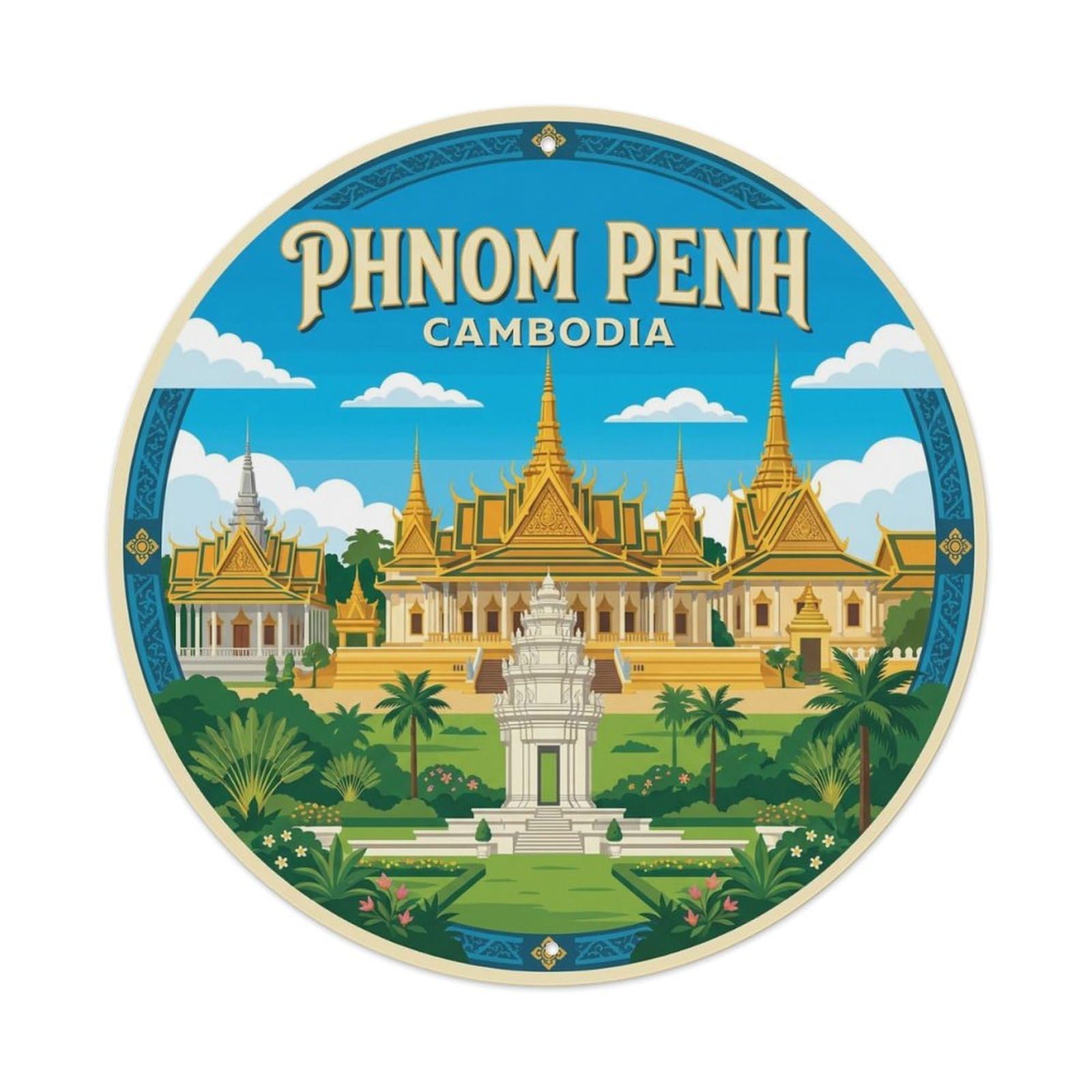 Vintage Travel Cambodia Phnom Penh Metal Tin Sign