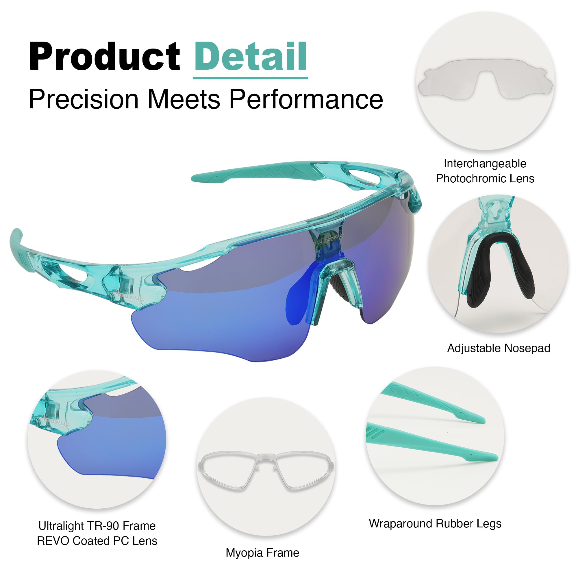 Occhiali da ciclismo fotocromatici intercambiabili lenti PC Revo UV400 protezione MTB occhiali sportivi ciclismo triathlon corsa occhiali da sole per donne uomini specchio blu menta