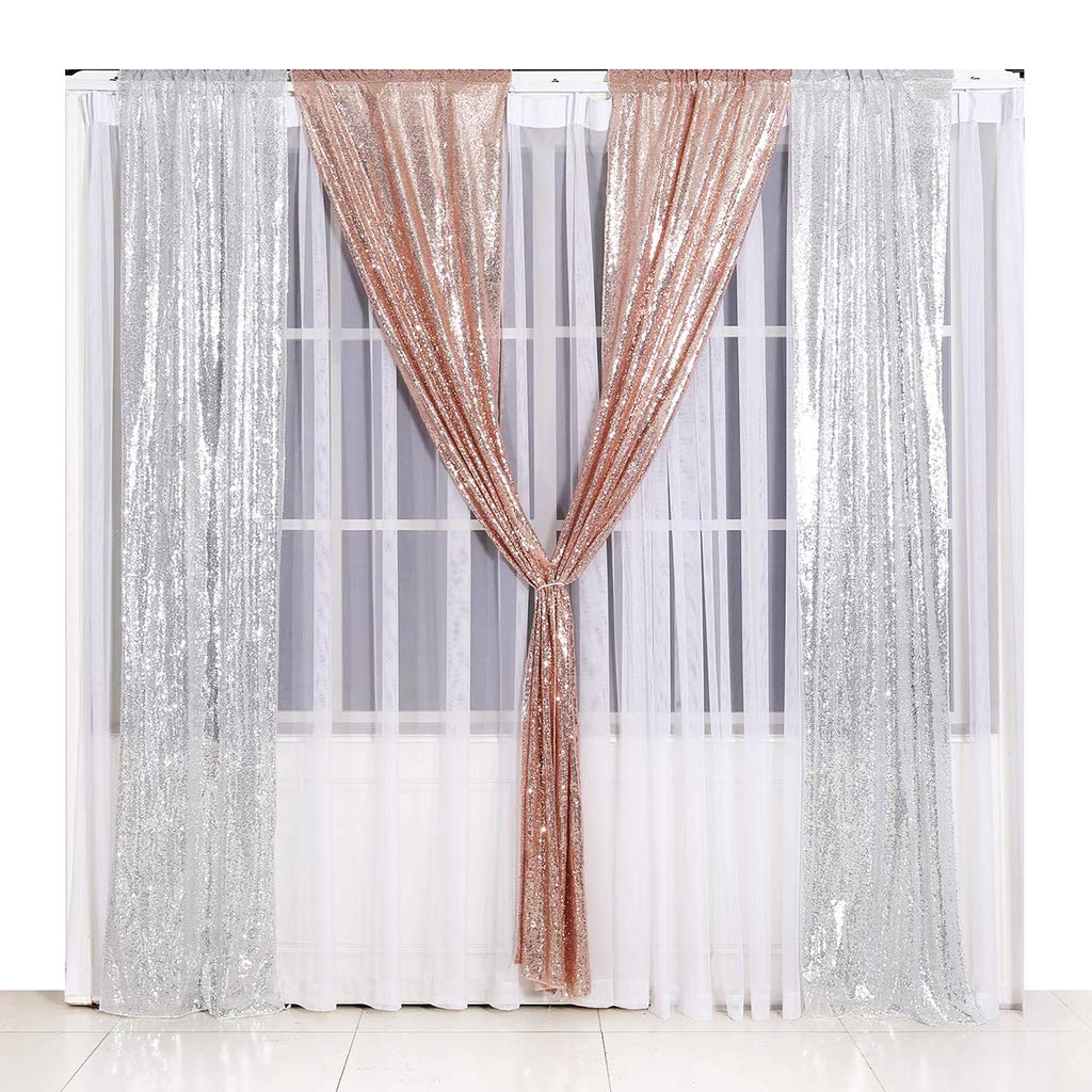 2Pieces Sequin Backdrop 2ftx8ft(60x243cm) Shiny Seamless Photo Booth Curtain for Party Wedding Decoration Photo Background, Iridescent — view 203
