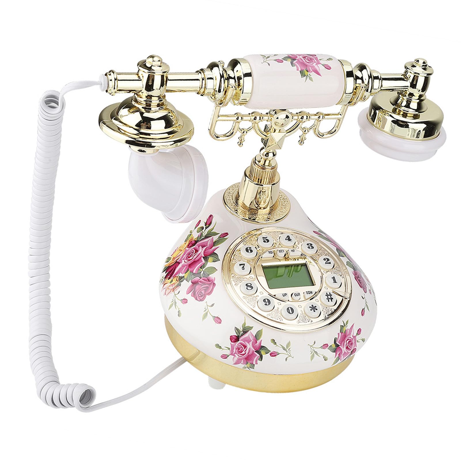 MS - 9101 Telefono d’epoca retrò in stile antico, telefono da ufficio in ceramica con schermo intelligente multiangolare e identificazione chiamante, supporto dorato rimovibile per
