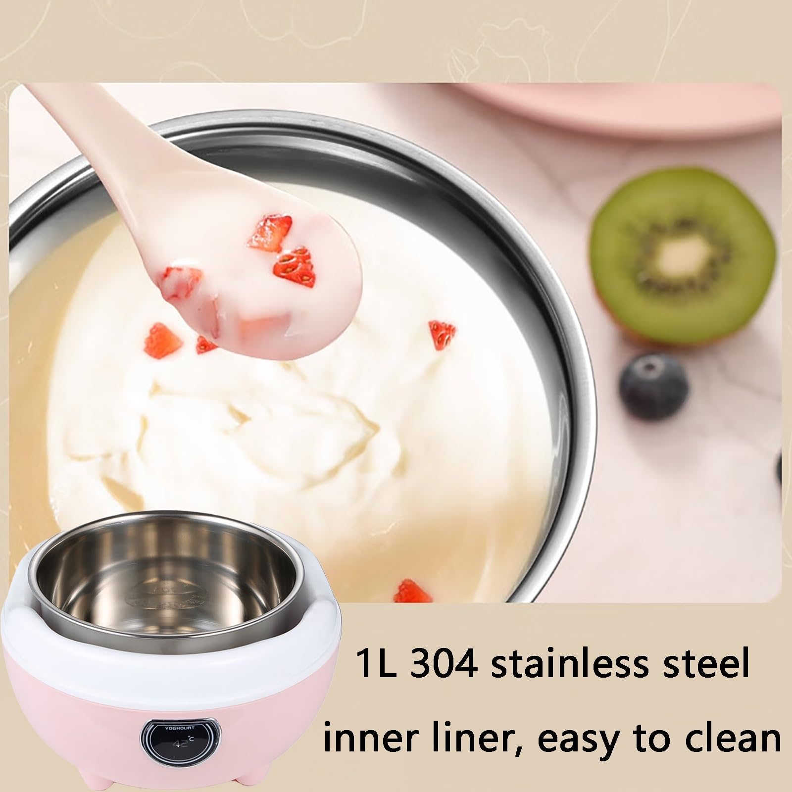 Máquina para Hacer Yogur, Yogurtera Automática, con Asa, Capacidad de 1 Litro, Fácil de Usar, Regalo Ideal para Hombres y Mujeres