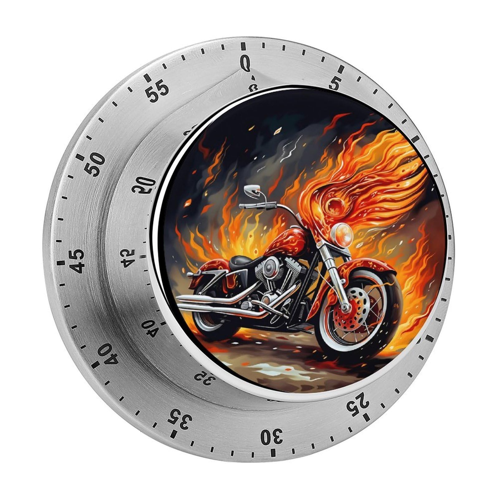 Fire Flaming Motorcycle 60 Minute Wind Up Timer,Visual Mechanical Magnetic Timer with Loud Alarm for Kitchen