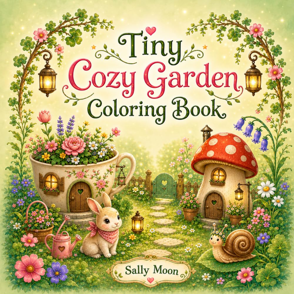 Tiny Cozy Garden Coloring Book: Cute and Relaxing Tiny Garden Scenes with Cozy Flowers, Little Animals, and Magical Garden Moments