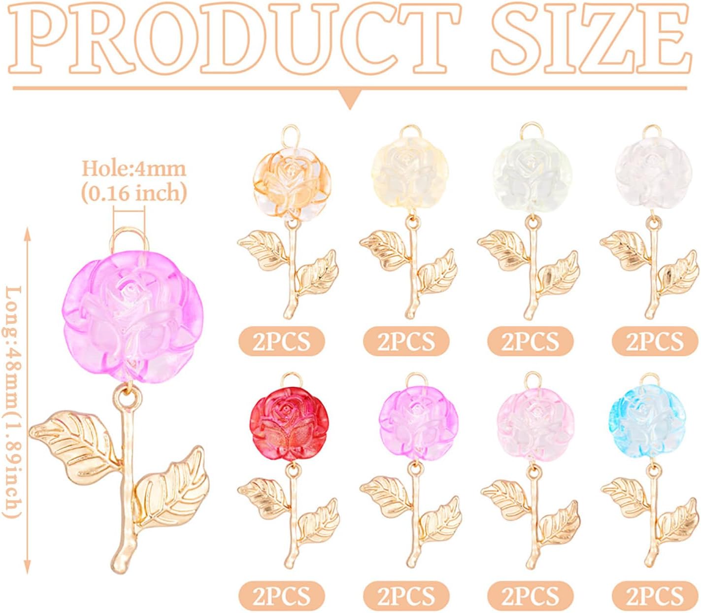 Craftdady 16 pcs Transparent Acrylic Rose Flower Charms Pendants Floral with Leaf Dangle Pendants Blooming Rose Charms for DIY Crafts Necklace Bracelet Earring Jewelry Making - Image 3