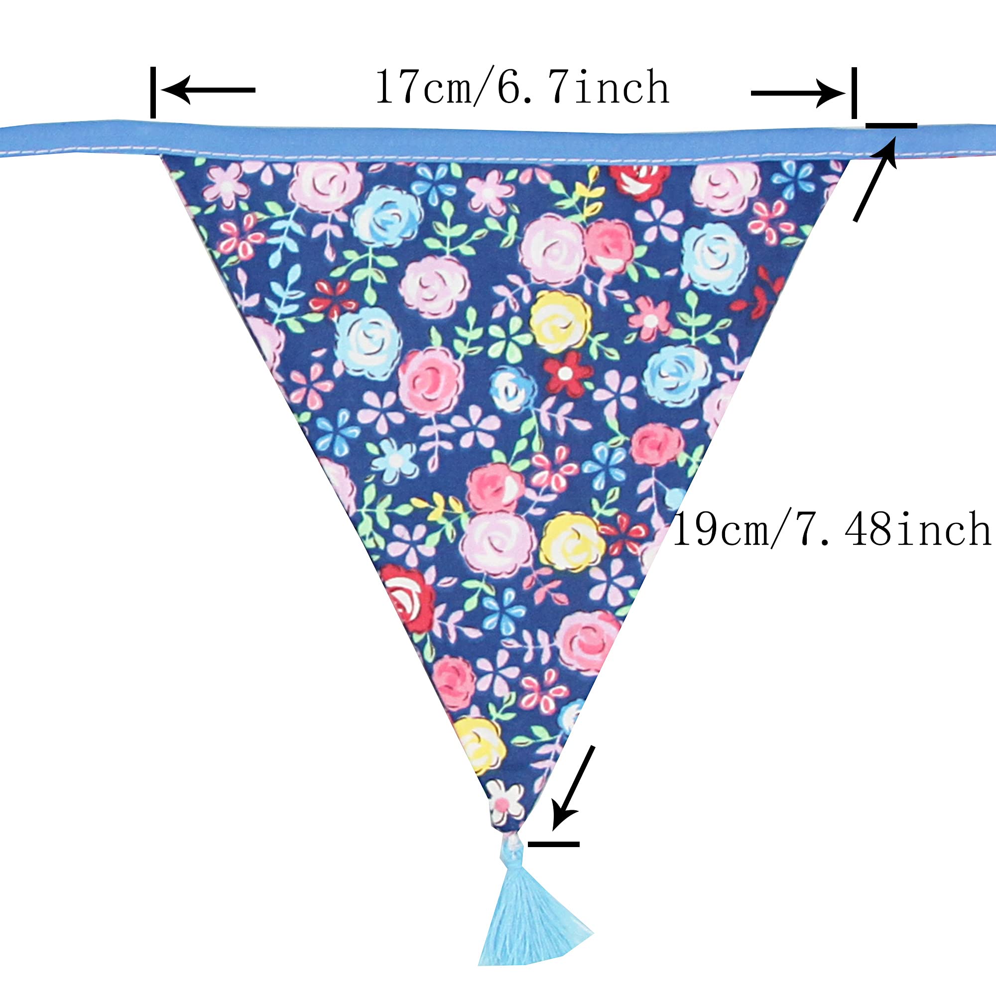 Ghirlanda Di Bandierine Floreali 3,3 M - 12 Bandiere Triangolari In Tessuto Per Decorazioni Feste - 4