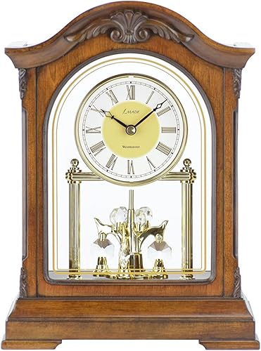 Miniatura 2 de DODEKA Reloj de repisa de madera, bola de cristal, timbre por hora, mesa analógica, estilo vintage, números romanos para chimenea, cocina, oficina