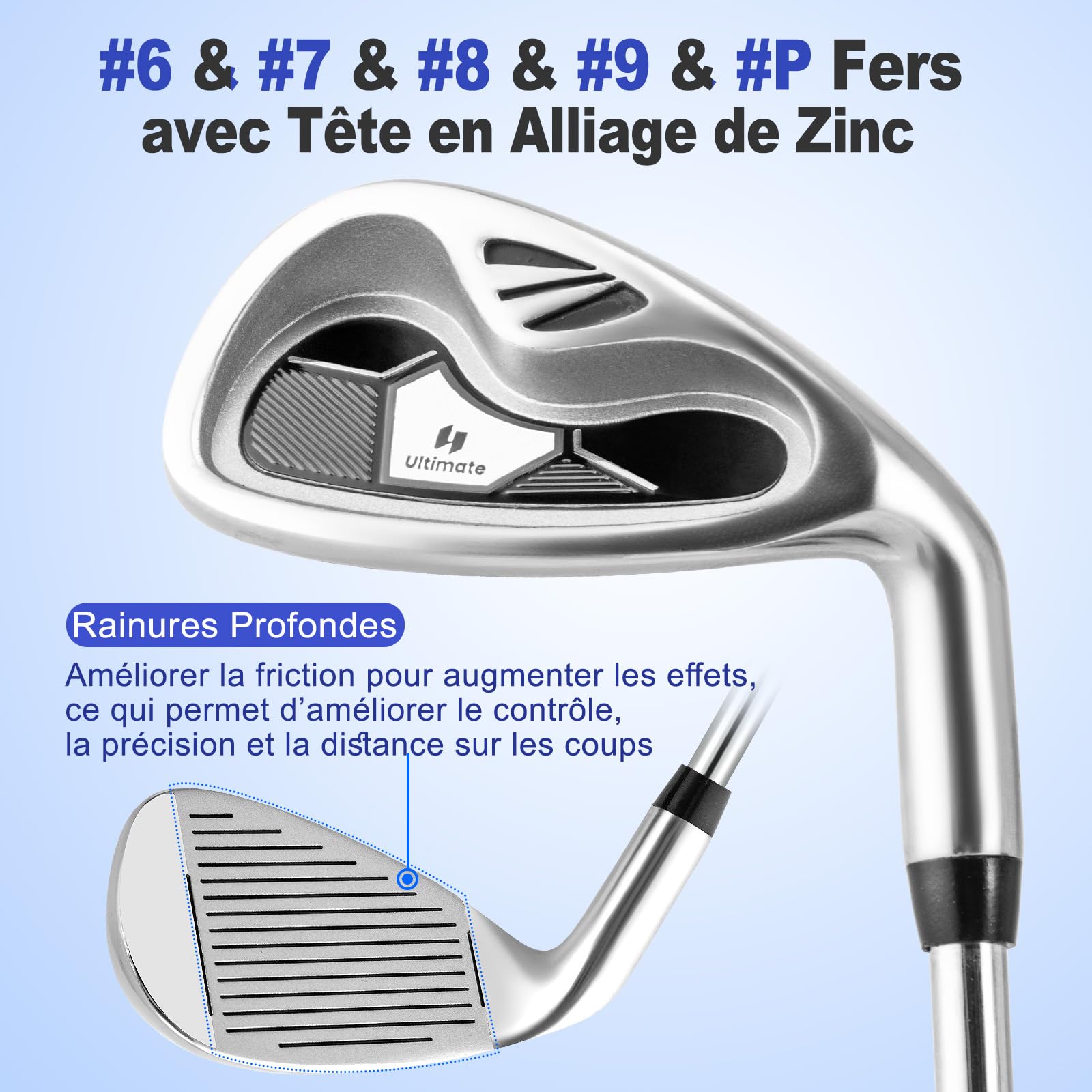 GYMAX Set Complet de Golf 10 Pièces Sac et Clubs, Driver 1#, Bois de Parcours 3#, Hybride 4#, Fers 6# 7# 8# 9#, Pitching Wedge, Putter, Sac de Golf Portable Trépied, pour Hommes Droitiers