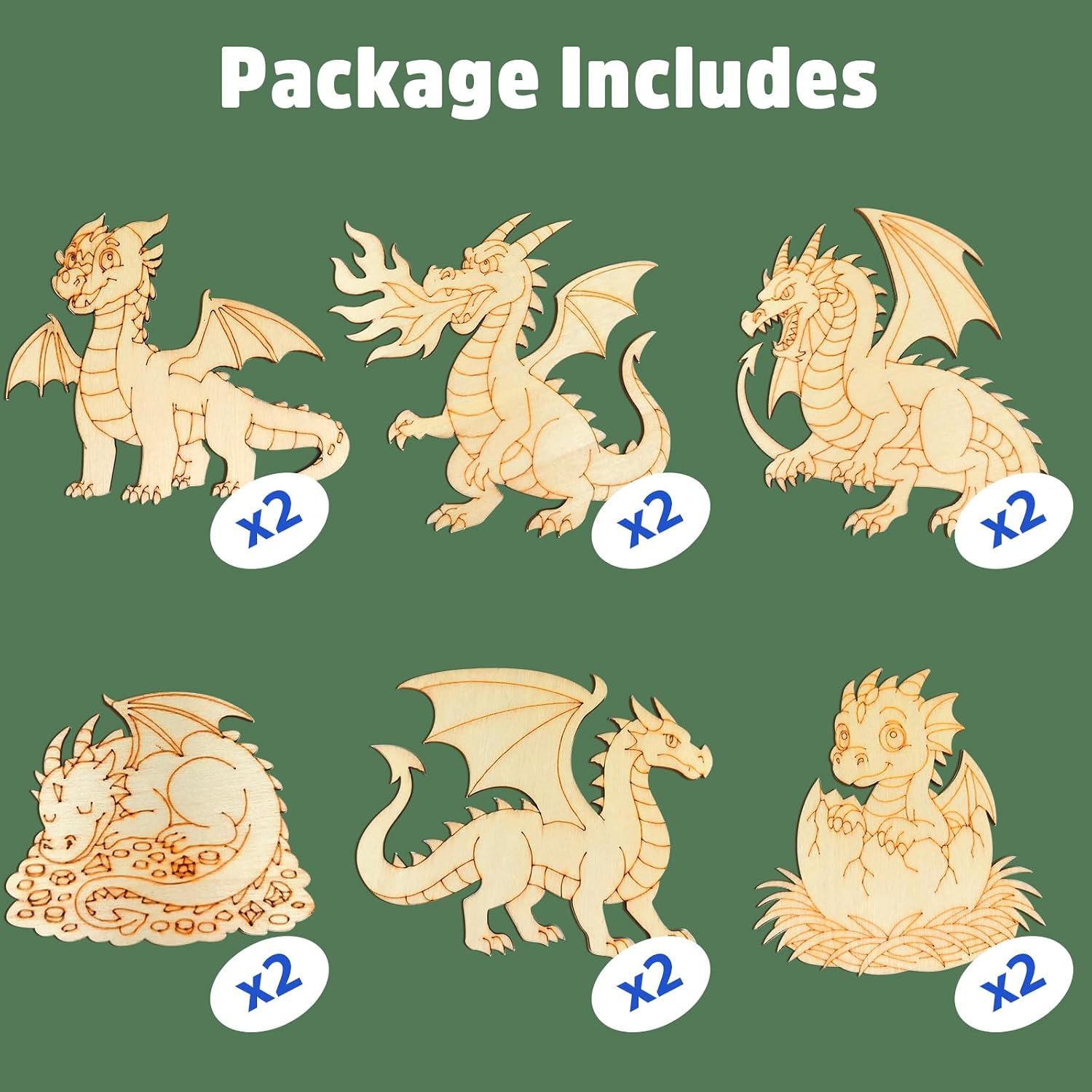 12-Pack Dragon Party Favors Pre-Packaged: Dragon Birthday Party Decorations Individually Wrapped Paint Your Own Wooden Magnet Craft Kits with Thank You Card, Dragon Birthday Supplies for Kids