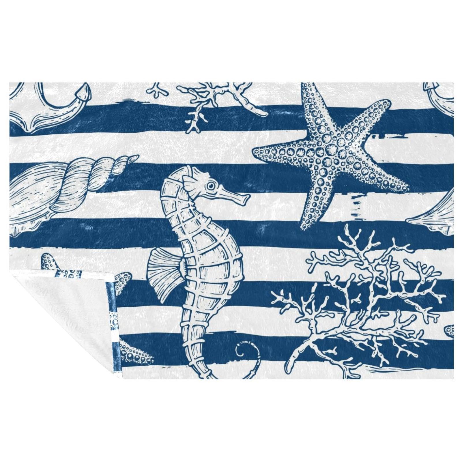 Couverture douce hippocampe et étoile de mer 150x100 cm pour lit et canapé