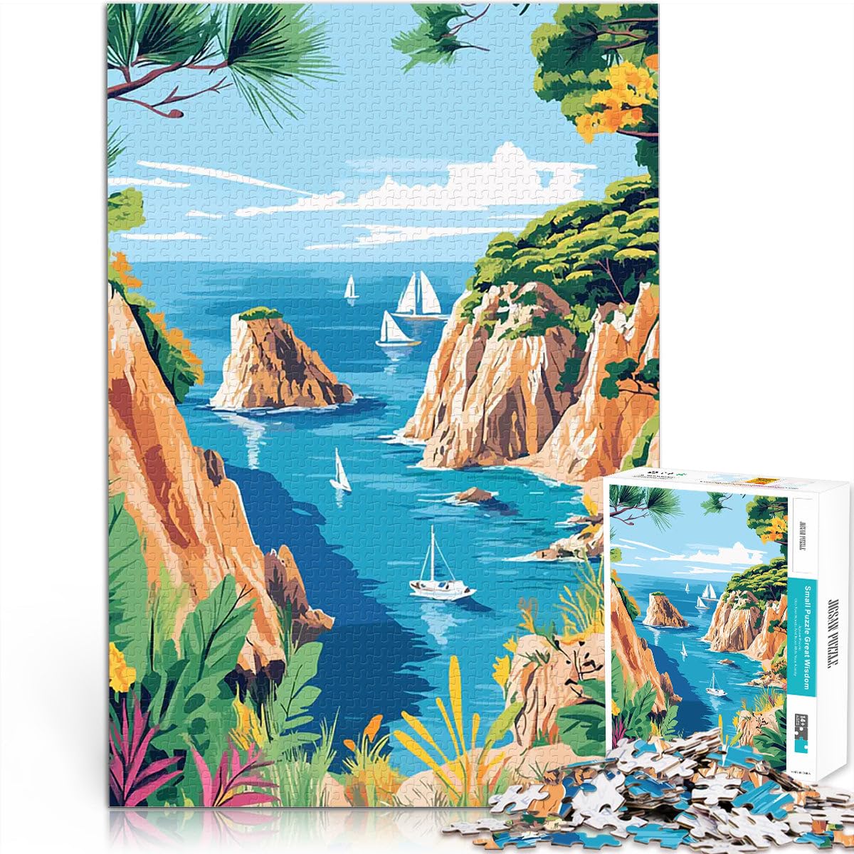 Puzzle de 2000 Piezas para Adultos Paisaje de Playa Costera con veleros desafío Educativo Juego Educativo para cumpleaños y Navidad. 70x100cm
