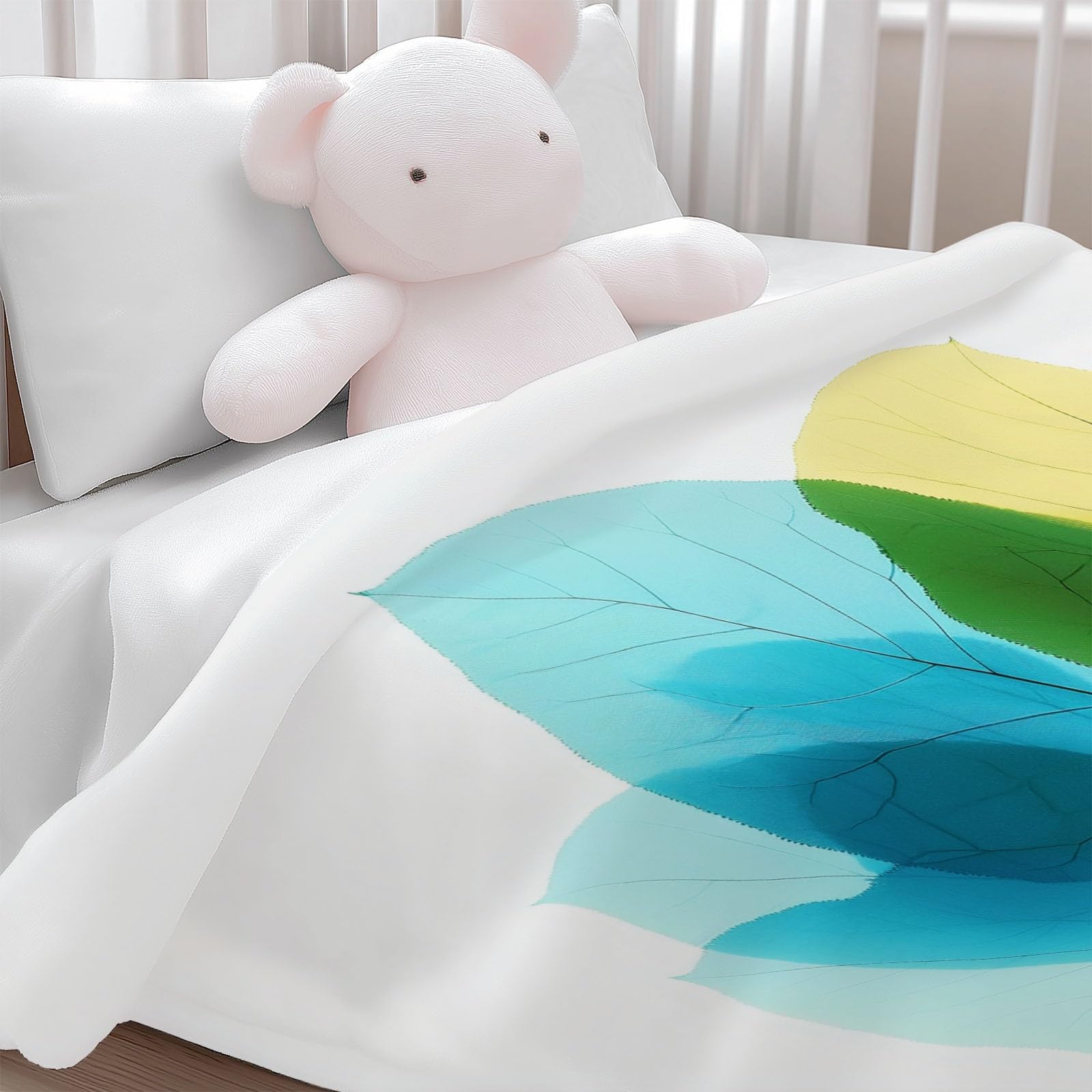 Flanelowy koc 180 x 220 cm minimalizm liście topoli przezroczyste puszyste kolory ciepły koc polarowy, lekkie białe koce na cały sezon do podróży, na sofę