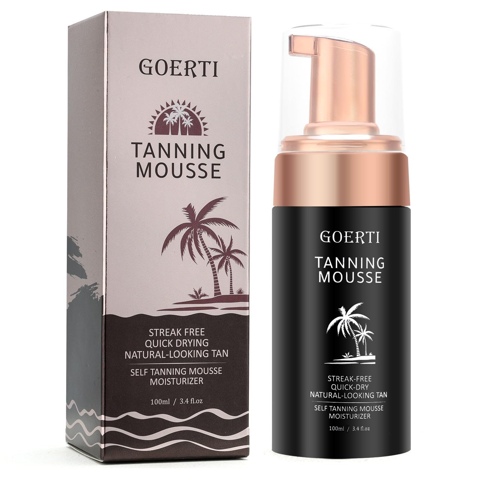 Self Tanning Mousse - GOERTI Fake Tan Self Tanner Mousse Foam for Fair to Medium Skin, Sunless Tanning Tan for Body and Face Tanner, Coconut Scented Self Tan, 100ml, 3.4fl.oz (Mousse)