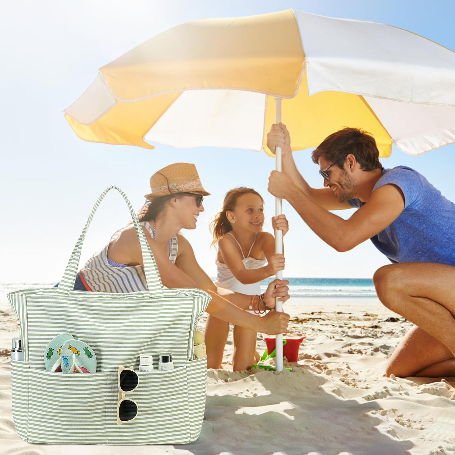 LOIDOU Large Beach Tote Bag Waterproof Sandproof Beach Pool bag with Zipper & Wet Pockets Shoulder Bag Travel Teacher Grocery - Image 3