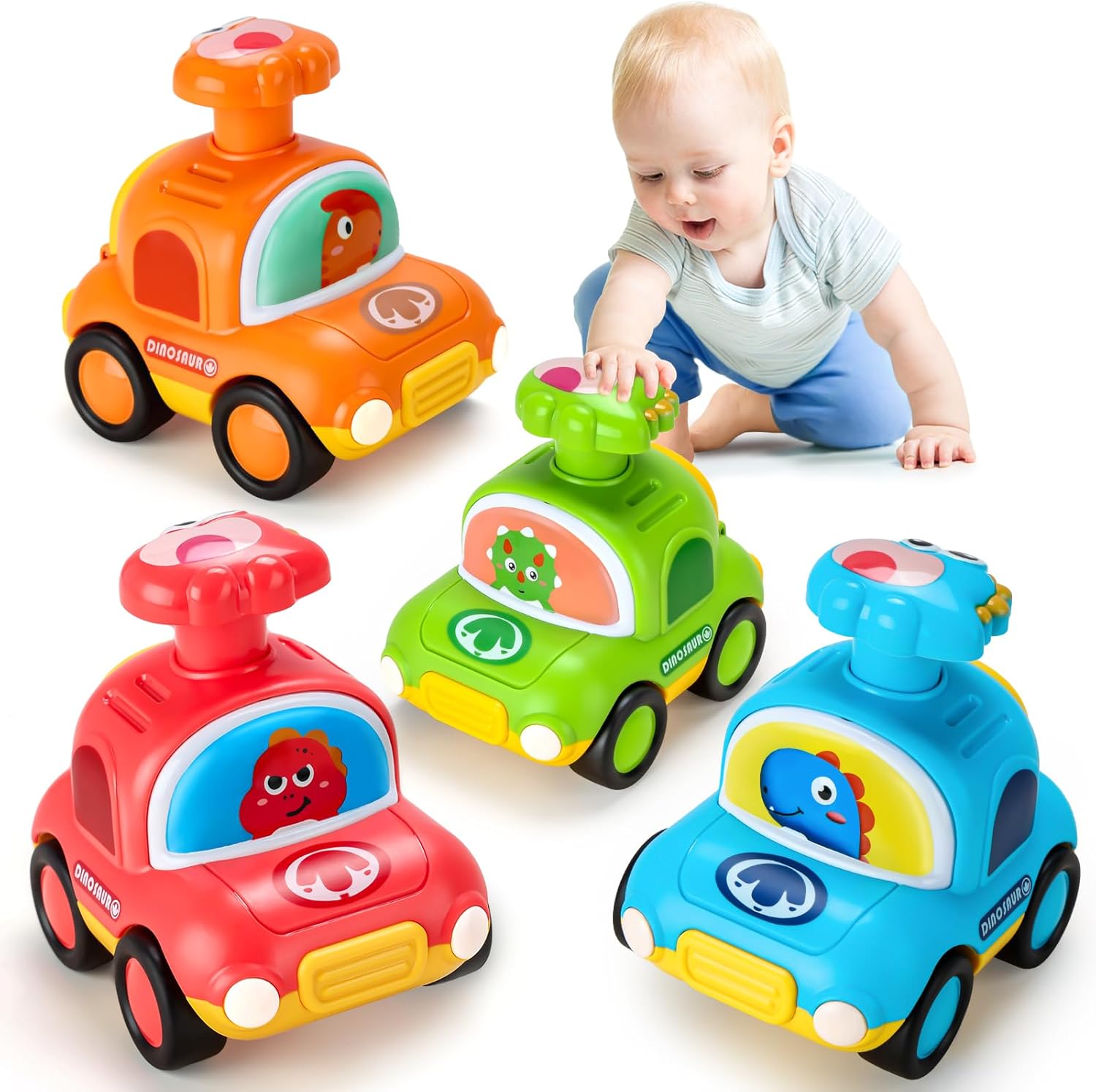 ALASOU Dinosaur Taxi Car Toys for 1 2 Year Old Boy|Baby Toys 12-18 Months|1 Year Old Boy Gifts for Toddler Toys Age 1-2|Press and Go Car Birthday Gift for Infant|Easter Basket Stuffers for Toddler
