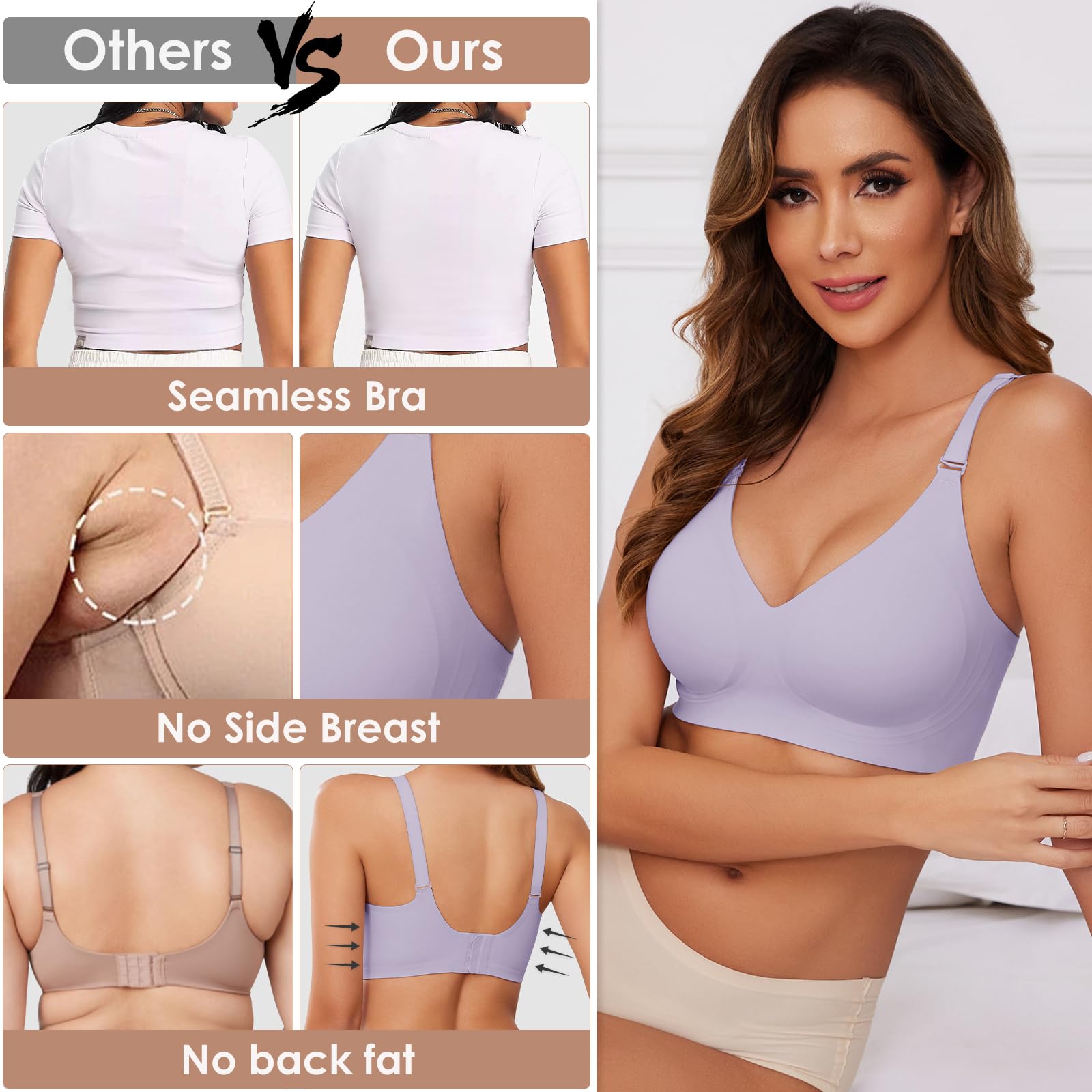 TOMEEK Reggiseno Senza Ferretto da Donna, Cuciture Comodo Reggiseno Scollo a V Bustino con Imbottitura Comfy Bralette Seamless Cinghie Regolabili Base Top Corsetto