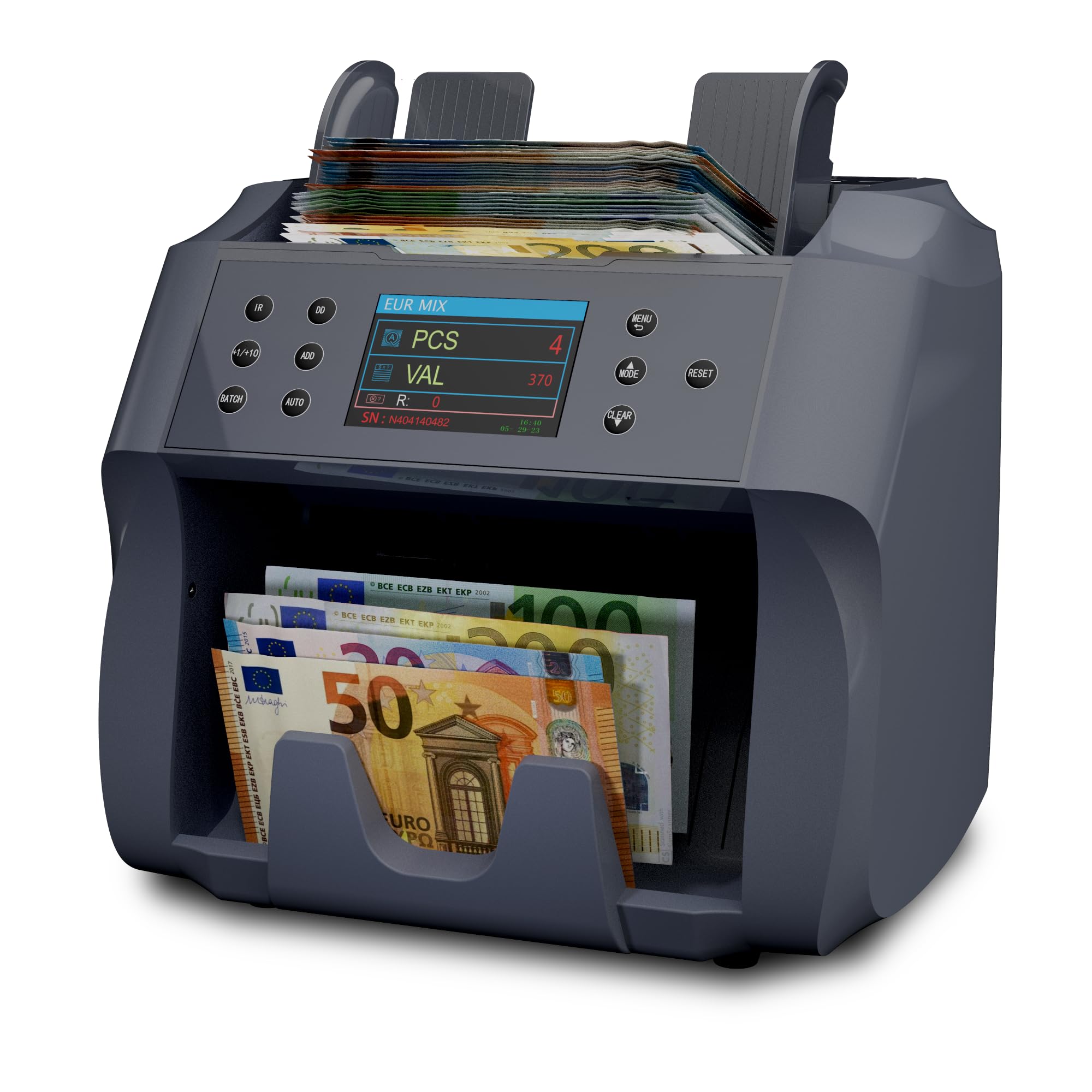 Detectalia V500 - Bill Counter with Value Function for Mixed Currency Notes of 5 Currencies EUR, GBP, USD, CAD, MXN - 2 CIS Sensor and Serial Number Recognition
