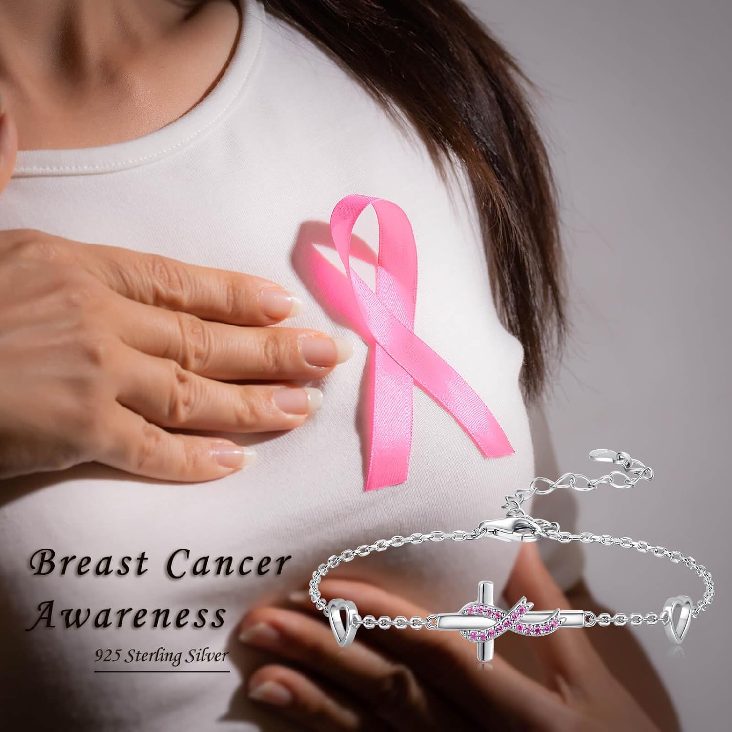Breast Cancer Awareness Earrings for Women: Sterling Silver Pink Ribbon Jewelry Strength Gifts for Cancers Survivor Patient - Image 2
