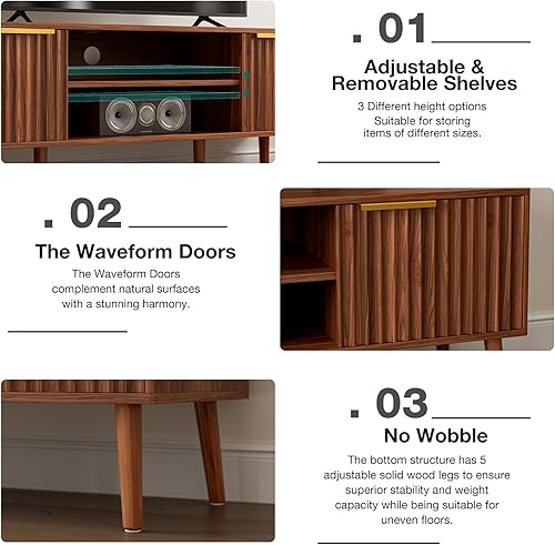 Miniatura 4 de Soporte de TV para sala de estar, centro de entretenimiento moderno de mediados de siglo para televisores de 55/60 pulgadas, consola de TV con
