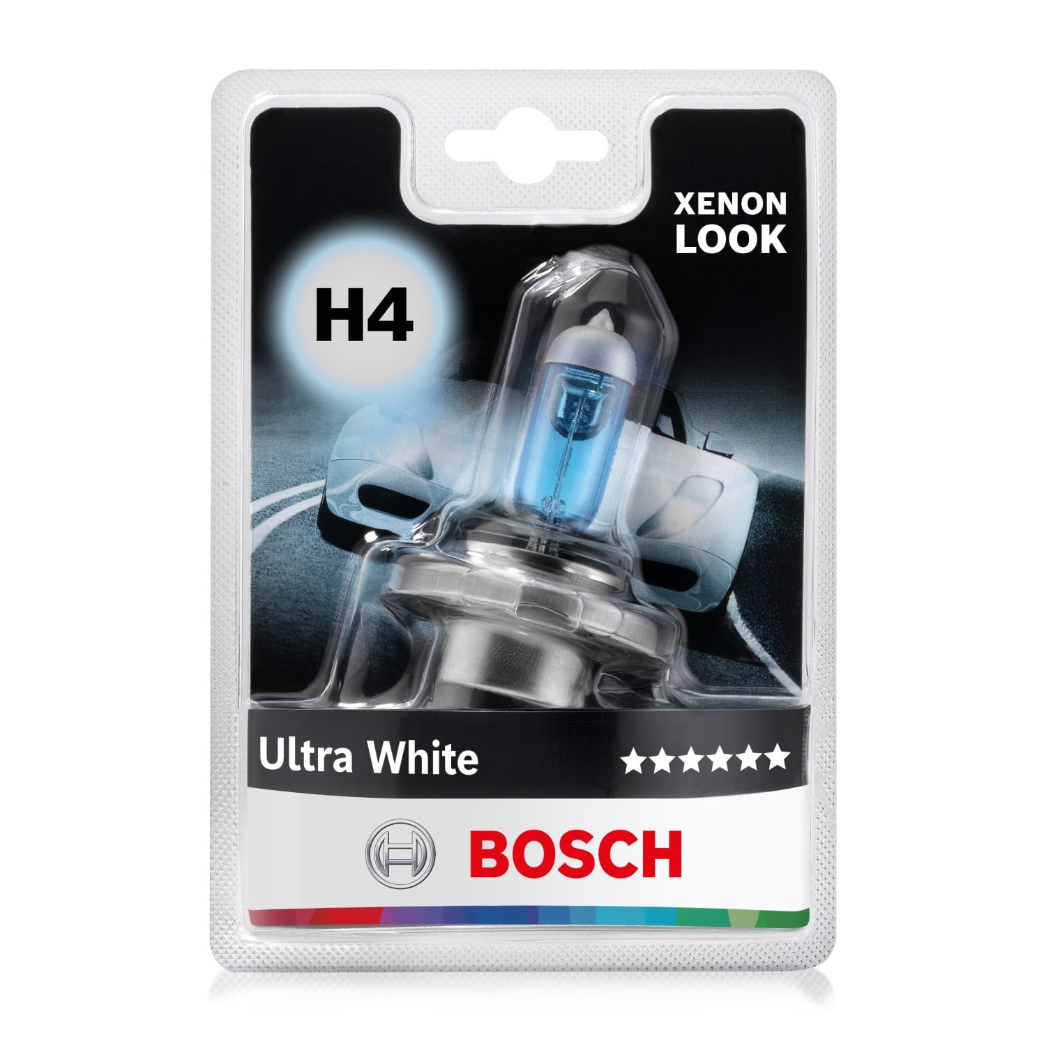 Bosch Lampadina Alogena Ultra White H4, 12 V 60/55 W, Look Moderno LED Bianco - Attacco P43t - Confezione da 1 Lampadina