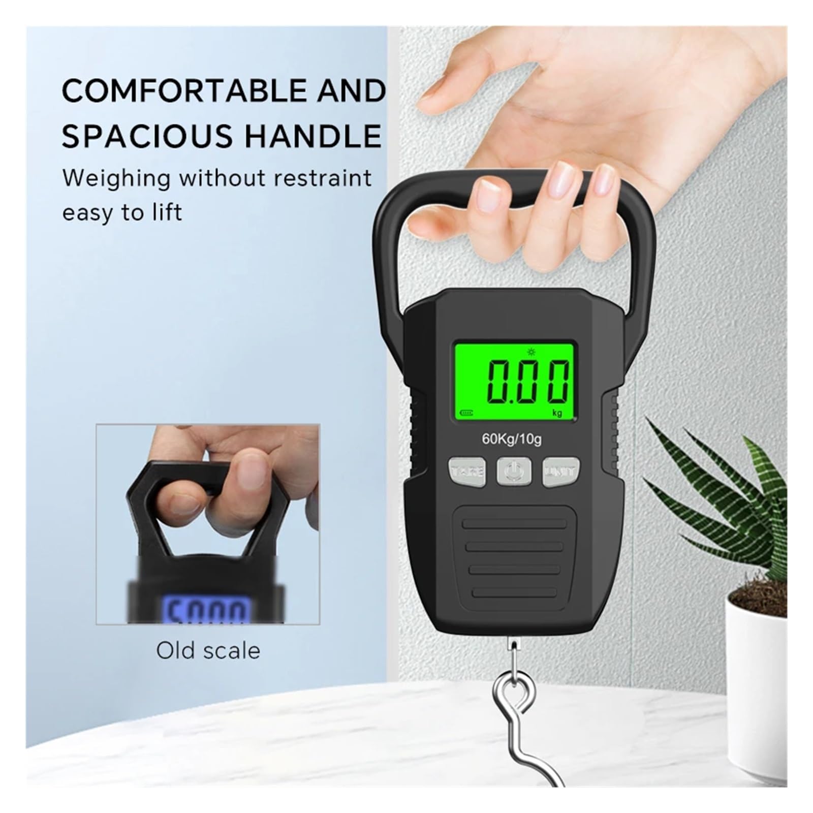 Báscula Colgante Digital LCD Negra De 60kg/10g Báscula De Gancho De Grúa Recargable Por USB Portátil Equipaje De Mensajería Herramientas De Equilibrio De Pesaje For El Hogar
