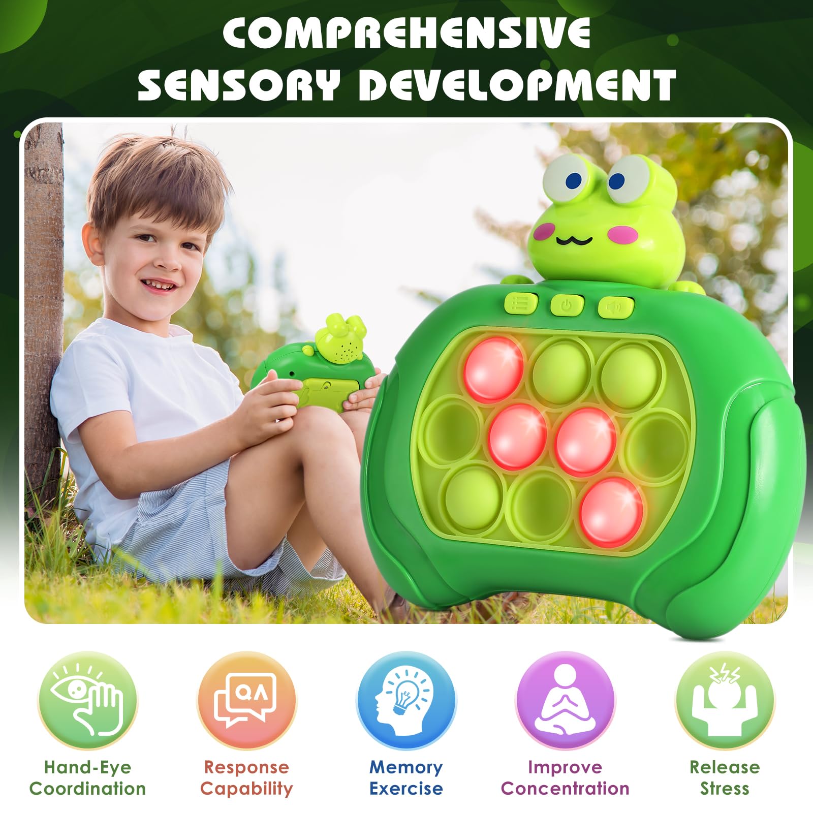 SUPER JOY Quick Push Bubble Game Bambini Mini-Handheld Elettrico Fidget Game Toys Push Game Relieving Stress Fidget Giocattoli per Ragazzi, Ragazze, Ragazzi Rana