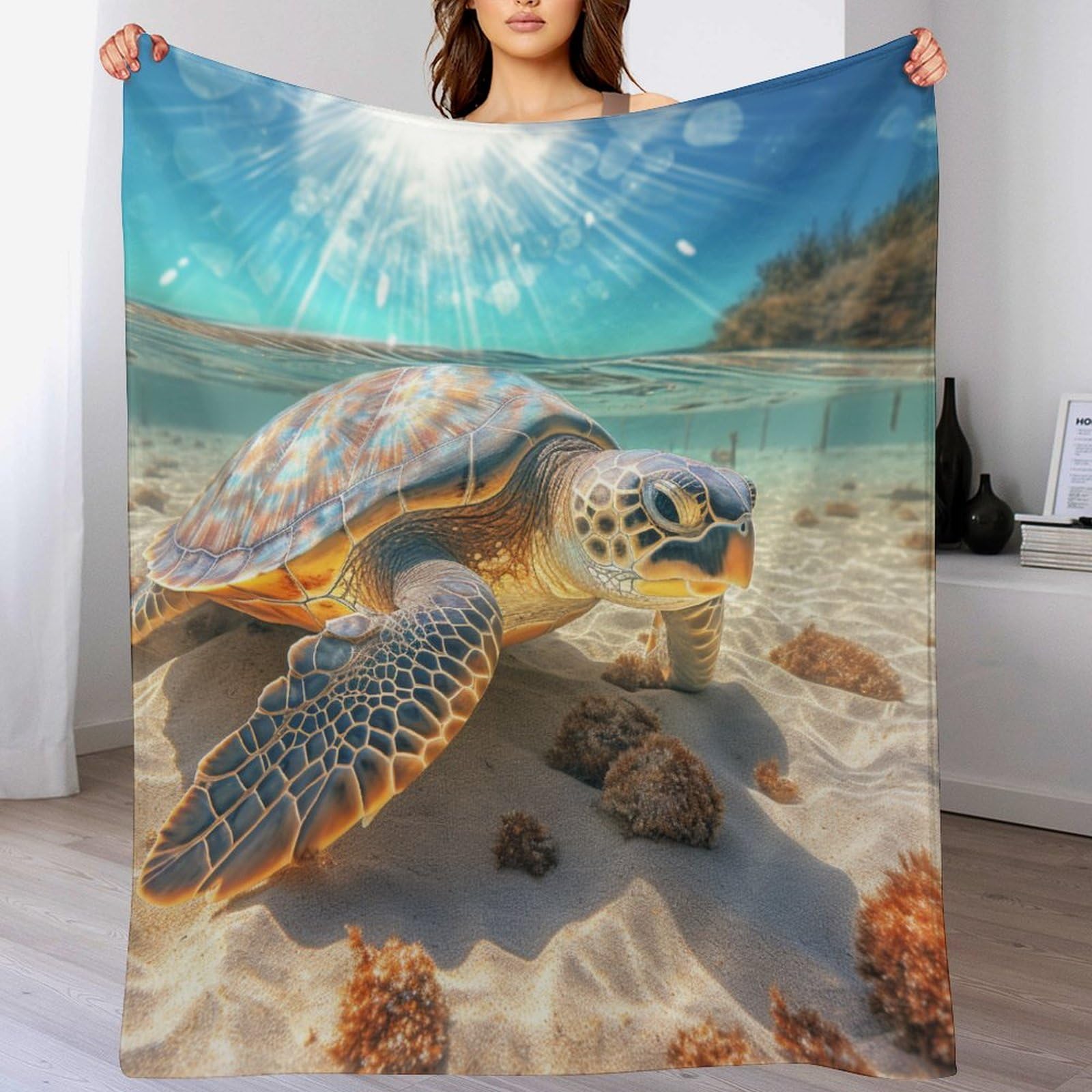 Couverture chaude canapé lit motif tortue flanelle douce 140x180