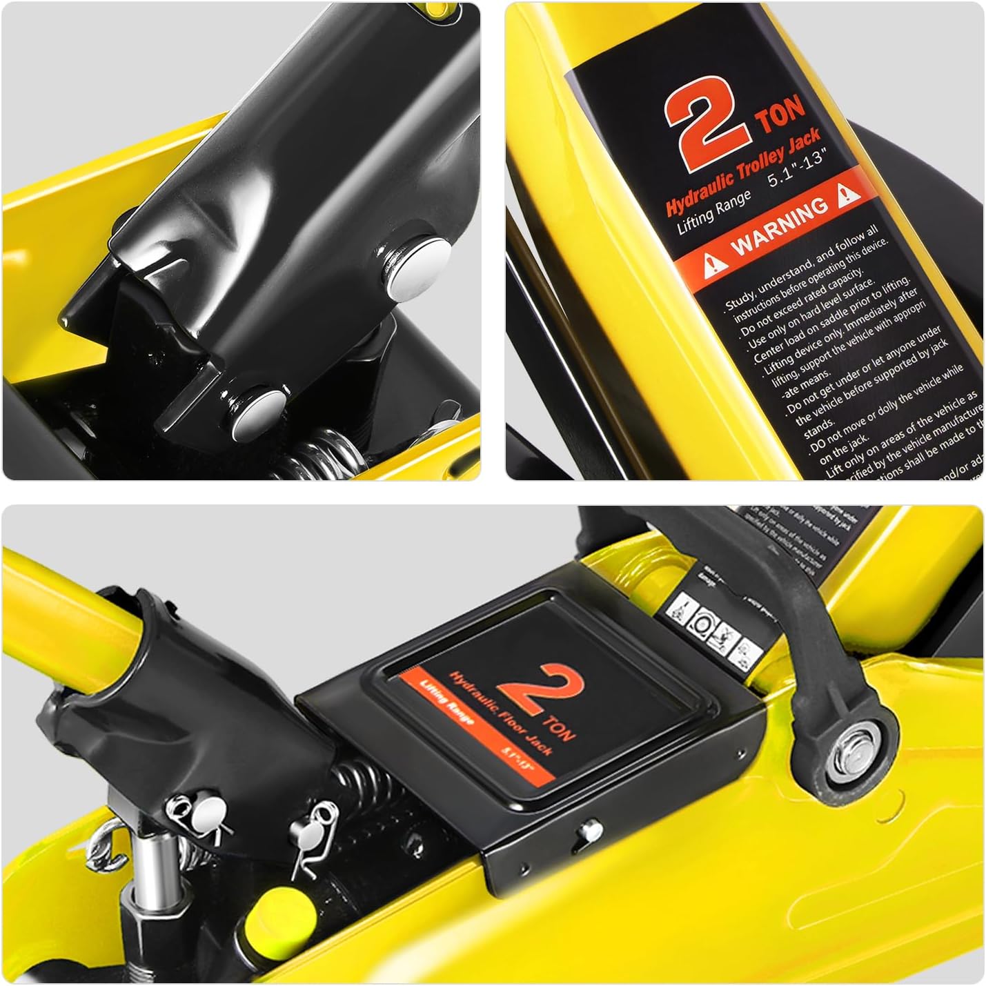 DNA Motoring 2 Ton Car Jack and Stands Kit 2T(4000 lbs) Capacity Low Profile Hydraulic Trolley Service/Floor Jack with 2 Ratchet Stands Combo for Home Garage Shop, Yellow, TOOLS-00476-YL