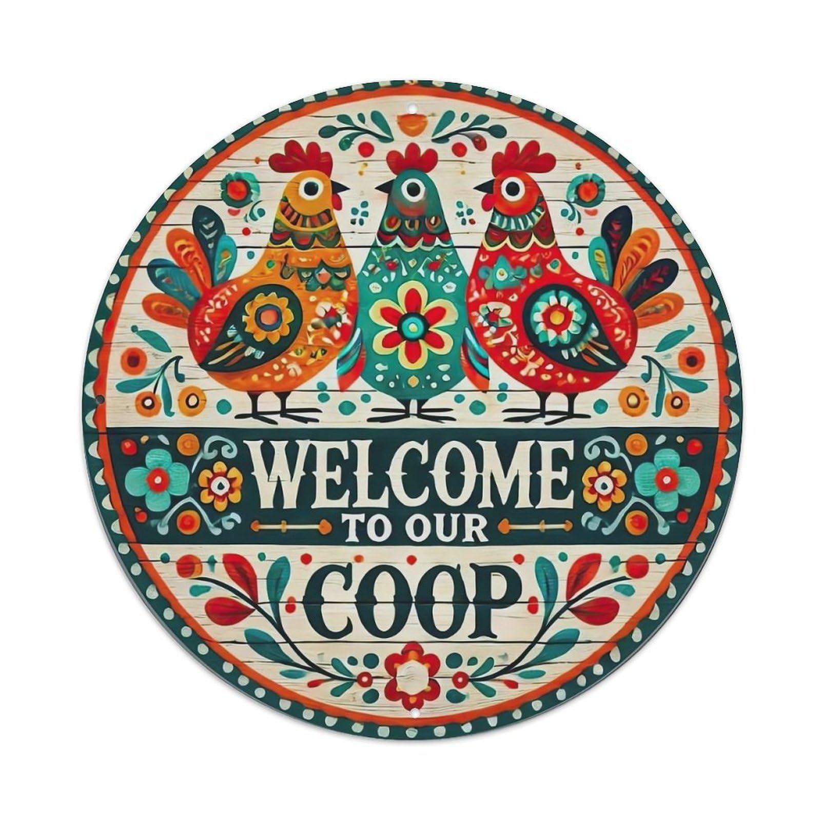 Colorful Chickens Floral Metal Tin Sign