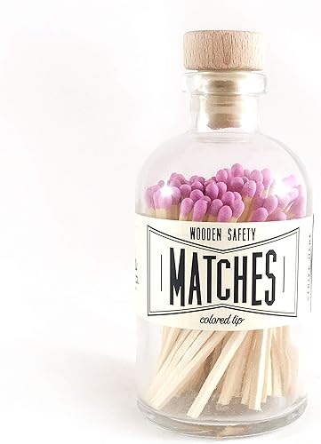 Vintage Apothecary Matches Fuchsia, Decorative Glass jar with Striker, Wooden Cork top, Candle Matches, matchsticks, Home Decor Gift