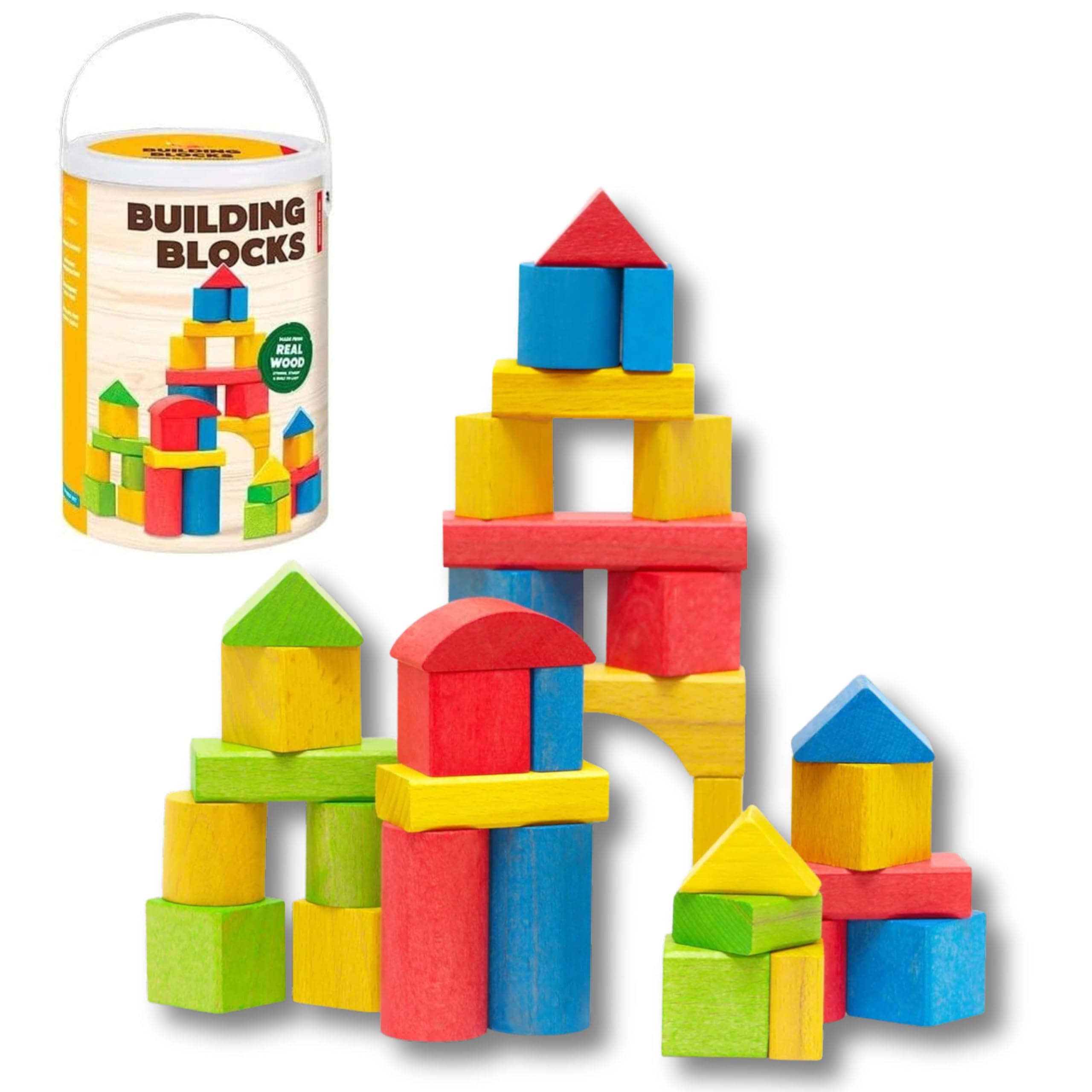 ADEPTNA 100PCS CONSTRUCTION WOODEN COLOURFUL BUILDING BLOCKS CHILD CHILDREN KIDS TOY FUN EDUCATIONAL BRICKS (100 PIECES BLOCKS) โ image 1