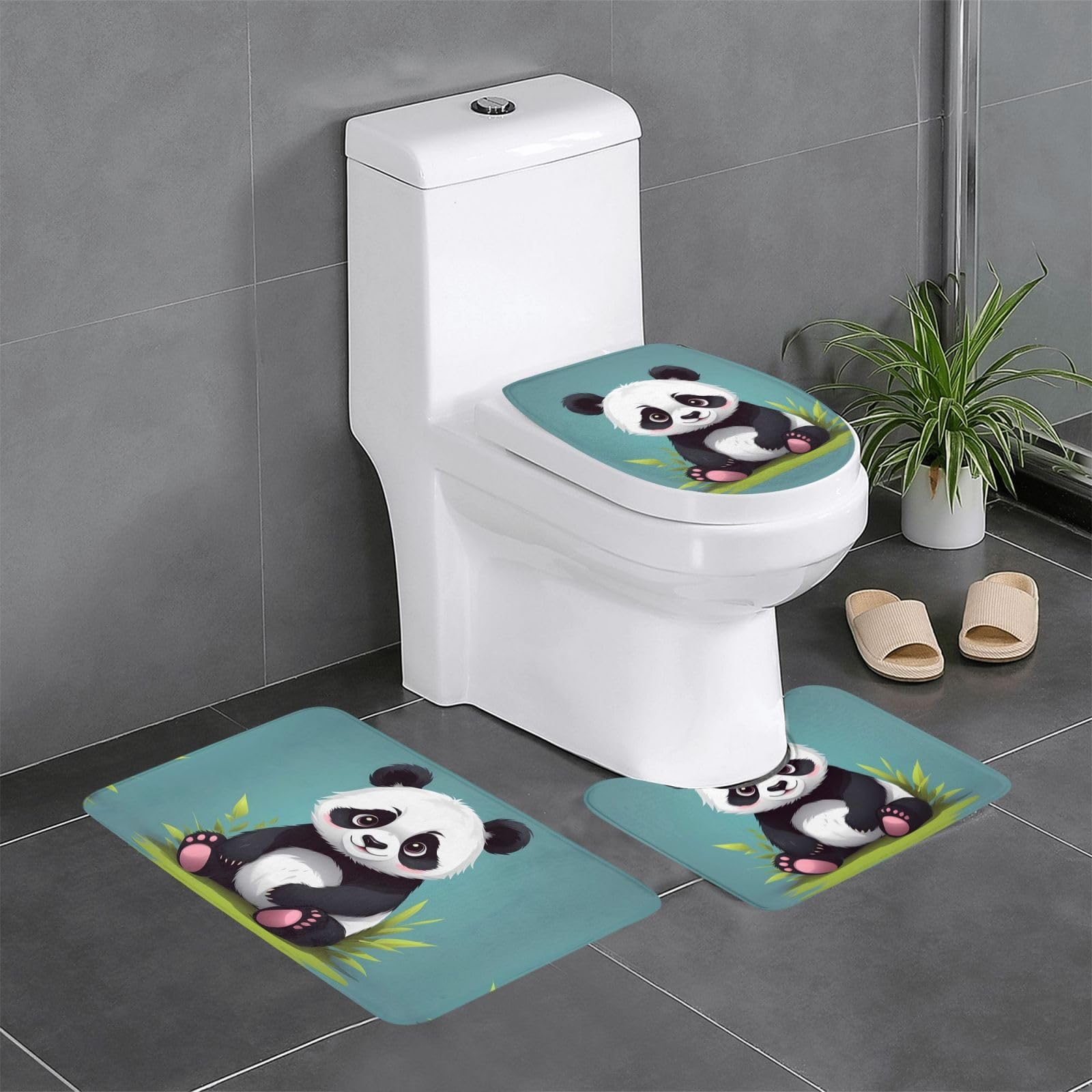 Tapis de salle de bain panda lot de 3 pour éviter les glissades sur carrelage humide