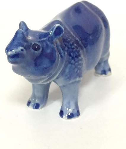 Miniatura 3 de Figura de rinoceronte de cerámica, casa de muñecas Delft, azul y blanco, coleccionable, en miniatura, bonsái, jardín, regalo pintado a mano